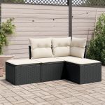 Set mobilier de grădină cu perne, 4 piese, negru, poliratan GartenMobel Dekor