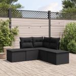 Set mobilier de grădină cu perne, 5 piese, negru, poliratan GartenMobel Dekor