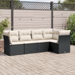 Set mobilier de grădină cu perne, 5 piese, negru, poliratan GartenMobel Dekor