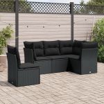 Set mobilier de grădină cu perne, 5 piese, negru, poliratan GartenMobel Dekor