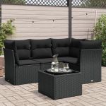 Set mobilier de grădină cu perne, 5 piese, negru, poliratan GartenMobel Dekor