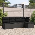 Set mobilier de grădină cu perne, 5 piese, negru, poliratan GartenMobel Dekor