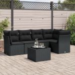 Set mobilier de grădină cu perne, 6 piese, negru, poliratan GartenMobel Dekor