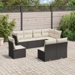 Set mobilier de grădină cu perne, 8 piese, negru, poliratan GartenMobel Dekor