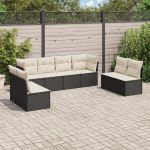 Set mobilier de grădină cu perne, 8 piese, negru, poliratan GartenMobel Dekor