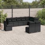 Set canapele de grădină cu perne, 10 piese, negru, poliratan GartenMobel Dekor