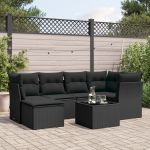 Set canapele de grădină cu perne, 7 piese, negru, poliratan GartenMobel Dekor