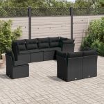 Set mobilier de grădină cu perne, 8 piese, negru, poliratan GartenMobel Dekor