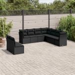 Set mobilier de grădină cu perne, 9 piese, negru, poliratan GartenMobel Dekor