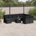Set canapele de grădină cu perne, 10 piese, negru, poliratan GartenMobel Dekor