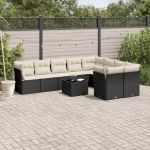 Set canapele de grădină cu perne, 10 piese, negru, poliratan GartenMobel Dekor
