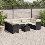Set canapele de grădină cu perne, 10 piese, negru, poliratan GartenMobel Dekor
