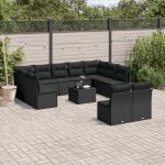 Set canapele de grădină, 12 piese, cu perne, negru, poliratan GartenMobel Dekor