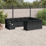 Set canapele de grădină cu perne, 11 piese, negru, poliratan GartenMobel Dekor