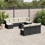Set canapele de grădină cu perne, 11 piese, negru, poliratan GartenMobel Dekor
