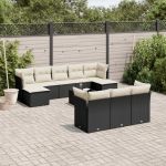 Set canapele de grădină cu perne, 11 piese, negru, poliratan GartenMobel Dekor