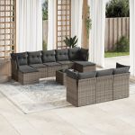 Set mobilier de grădină cu perne, 10 piese, gri, poliratan GartenMobel Dekor
