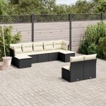 Set mobilier de grădină cu perne, 9 piese, negru, poliratan GartenMobel Dekor