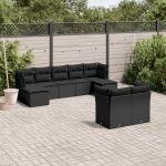 Set mobilier de grădină cu perne, 9 piese, negru, poliratan GartenMobel Dekor