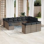 Set mobilier de grădină cu perne, 13 piese, gri, poliratan GartenMobel Dekor