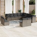 Set mobilier de grădină cu perne, 13 piese, gri, poliratan GartenMobel Dekor