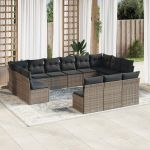 Set mobilier de grădină cu perne, 13 piese, gri, poliratan GartenMobel Dekor