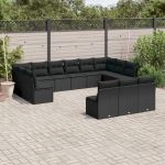 Set mobilier de grădină cu perne, 13 piese, negru, poliratan GartenMobel Dekor