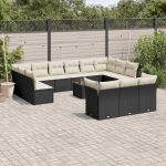 Set mobilier de grădină cu perne, 14 piese, negru, poliratan GartenMobel Dekor