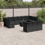 Set mobilier de grădină cu perne, 14 piese, negru, poliratan GartenMobel Dekor
