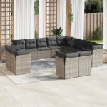 Set mobilier de grădină cu perne, 13 piese, gri, poliratan GartenMobel Dekor