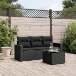 Set mobilier de grădină cu perne, 4 piese, negru, poliratan GartenMobel Dekor