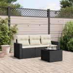 Set mobilier de grădină cu perne, 4 piese, negru, poliratan GartenMobel Dekor