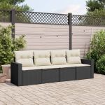 Set mobilier de grădină cu perne, 4 piese, negru, poliratan GartenMobel Dekor