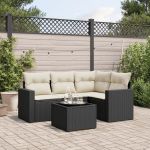 Set mobilier de grădină cu perne, 5 piese, negru, poliratan GartenMobel Dekor