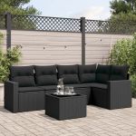 Set mobilier de grădină cu perne, 6 piese, negru, poliratan GartenMobel Dekor
