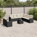 Set canapele de grădină cu perne, 10 piese, negru, poliratan GartenMobel Dekor