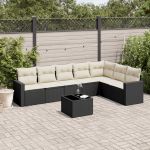 Set mobilier de grădină cu perne, 8 piese, negru, poliratan GartenMobel Dekor