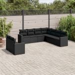 Set mobilier de grădină cu perne, 9 piese, negru, poliratan GartenMobel Dekor