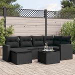 Set canapele de grădină cu perne, 7 piese, negru, poliratan GartenMobel Dekor