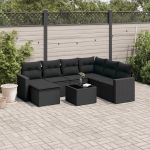 Set mobilier de grădină cu perne, 8 piese, negru, poliratan GartenMobel Dekor