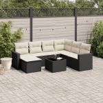 Set mobilier de grădină cu perne, 8 piese, negru, poliratan GartenMobel Dekor