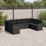 Set mobilier de grădină cu perne, 9 piese, negru, poliratan GartenMobel Dekor