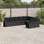 Set mobilier de grădină cu perne, 9 piese, negru, poliratan GartenMobel Dekor