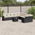Set canapele de grădină cu perne, 11 piese, negru, poliratan GartenMobel Dekor
