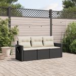 Set mobilier de grădină cu perne, 3 piese, negru, poliratan GartenMobel Dekor