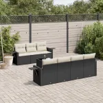 Set mobilier de grădină cu perne, 8 piese, negru, poliratan GartenMobel Dekor