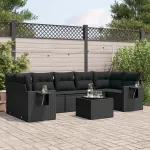 Set mobilier de grădină cu perne, 8 piese, negru, poliratan GartenMobel Dekor