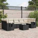 Set mobilier de grădină cu perne, 8 piese, negru, poliratan GartenMobel Dekor