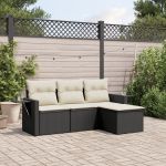 Set mobilier de grădină cu perne, 4 piese, negru, poliratan GartenMobel Dekor