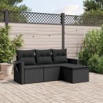 Set mobilier de grădină cu perne, 4 piese, negru, poliratan GartenMobel Dekor